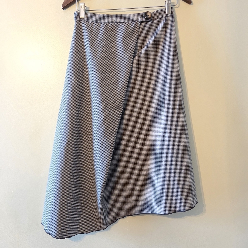 Aritzia Wilfred Houndstooth Wrap Midi Skirt Classic Chic Asymmetrical Size XS - Picture 4 of 12